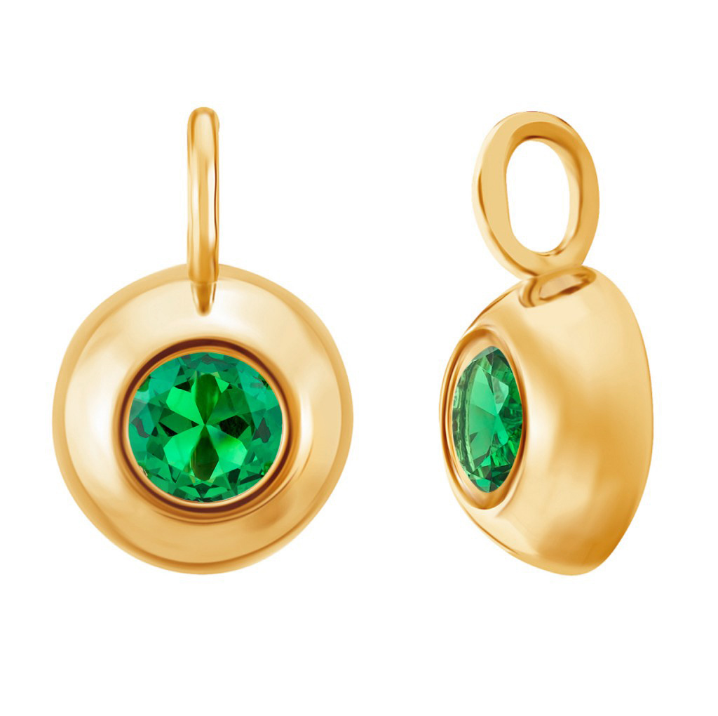 Фото Золотая подвеска Лола с изумрудом. со вставками: Изумруд синтетический: (Огранка - Круглая, чистота - 0). , Золотая подвеска Лола с изумрудом со вставками: Изумруд ГидроТермальный: (Огранка - Круглая, зелёный, чистота - 0). 