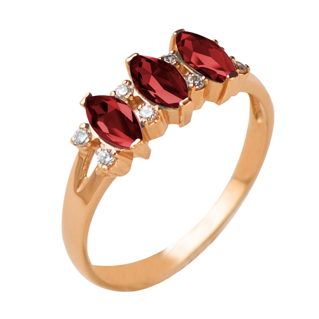 Фото Золотое кольцо Франческо с гранатом. со вставками: Гранат: (чистота - 0). , Фианит: (бесцветный, чистота - 0). 