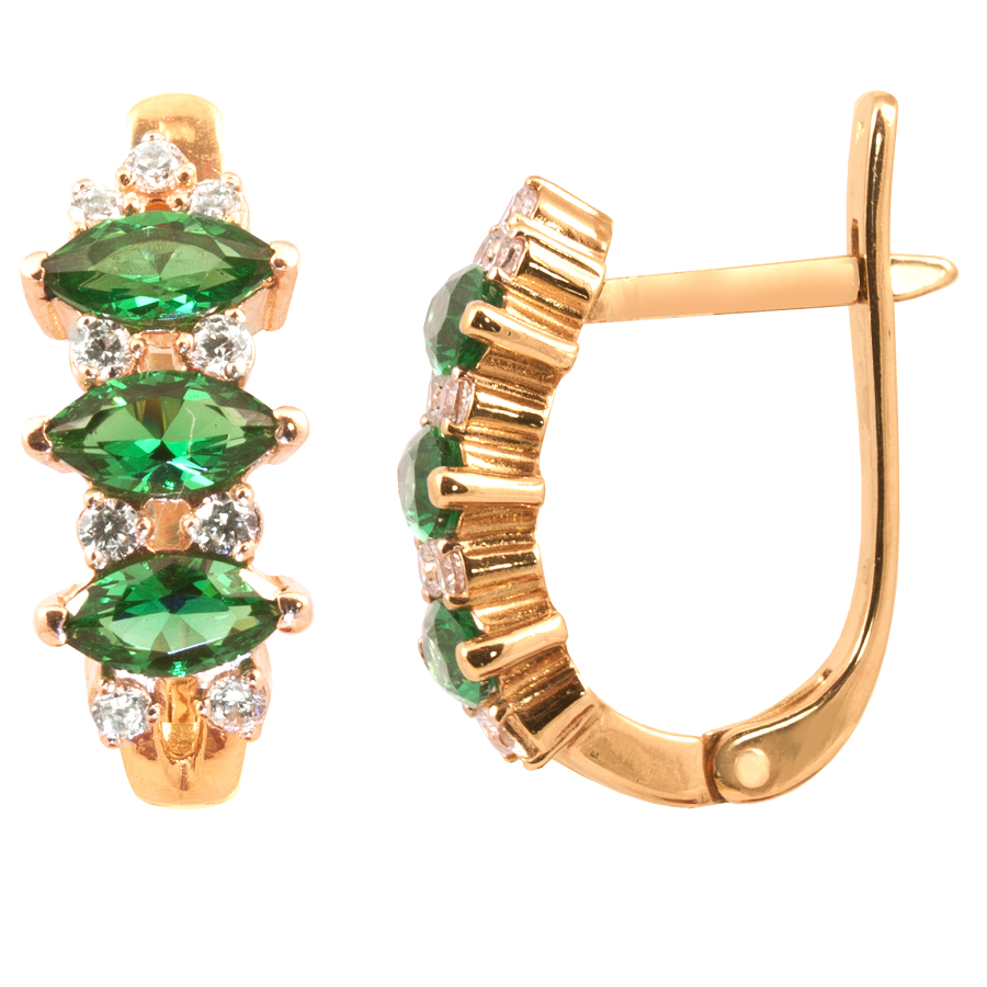 фото и цена Золотые серьги Франческо со вставками: Нано-Изумруд: (чистота - 0). , Фианит: (бесцветный, чистота - 0). , Золотые серьги Франческо со вставками: Фианит: (бесцветный). , Нано изумруд