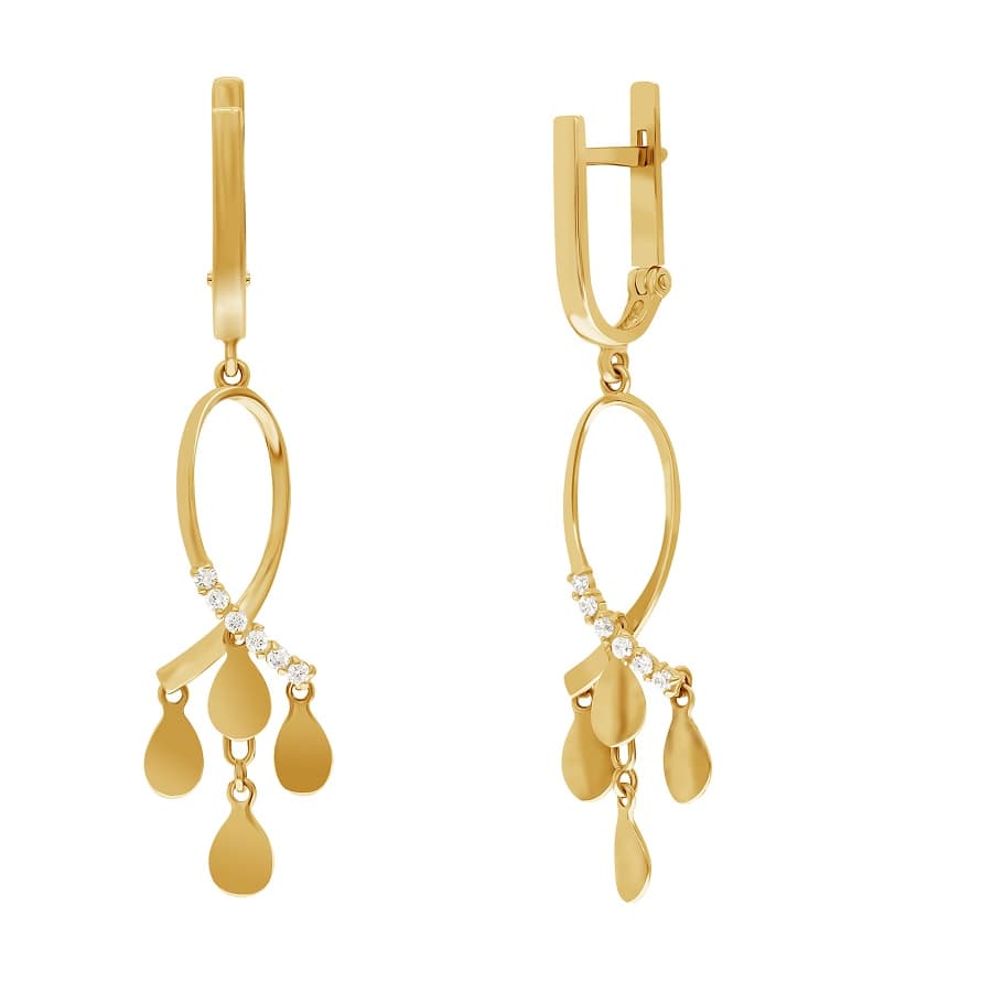 фото и цена Золотые серьги Болеро со вставками: Фианит: (бесцветный, чистота - 0). 