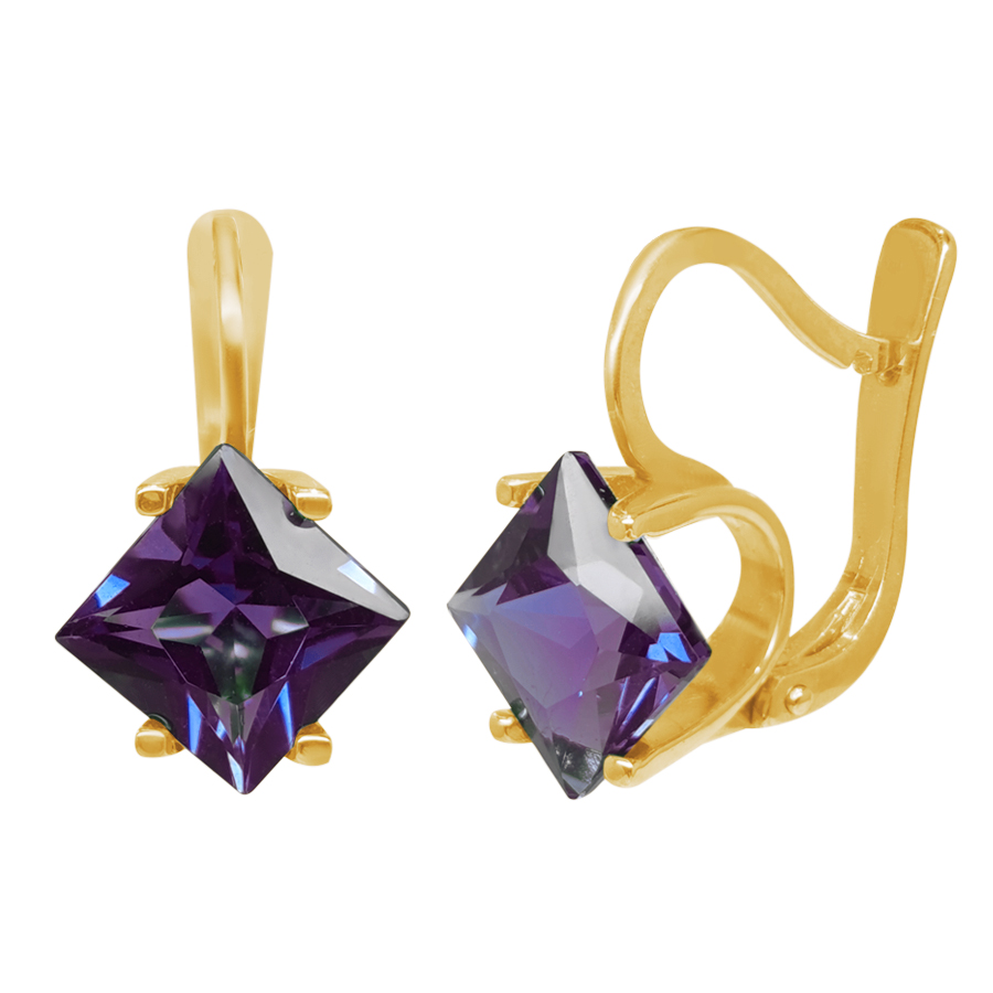 фото и цена Золотые серьги Квадрат с александритом. со вставками: Александрит Синтетический: (чистота - 0). 