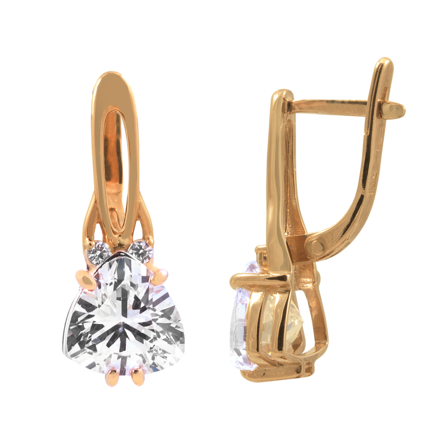 фото и цена Золотые серьги Атриум со вставками: Фианит: (бесцветный, чистота - 0). 