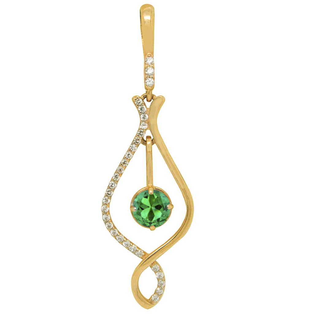 Фото Золотая подвеска Агата с изумрудом. со вставками: Изумруд выр.: (чистота - 0). , Фианит: (бесцветный, чистота - 0). , Золотая подвеска Агата с изумрудом со вставками: Изумруд ГидроТермальный: (зелёный, чистота - 0). , Фианит: (бесцветный, чистота - 0). 