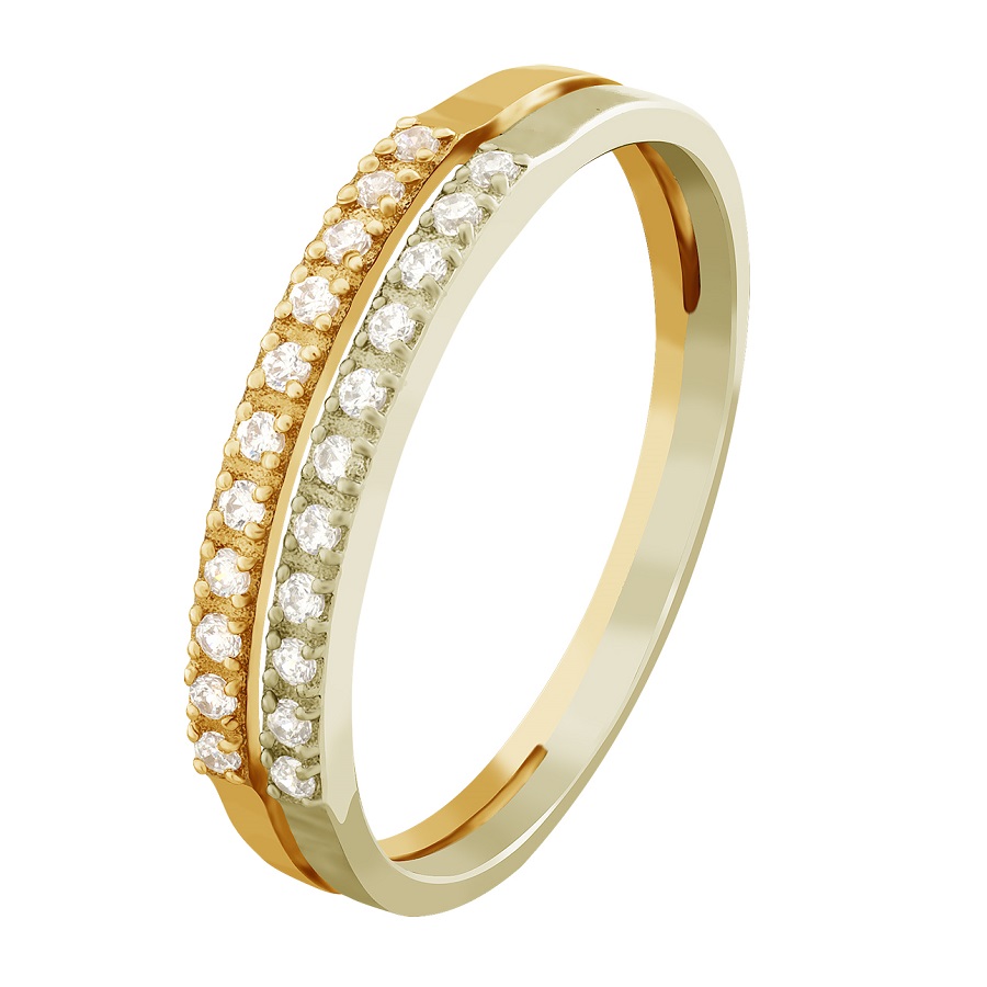 Фото обручальное Золотое кольцо Альянс со вставками: Фианит: (бесцветный, чистота - 0). 