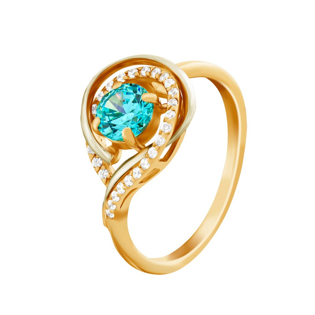 Фото Золотое кольцо Констанция с топазом со вставками: Фианит: (бесцветный, чистота - 0). , Топаз: (Огранка - Круглая, 0,45ct, чистота - 0). 