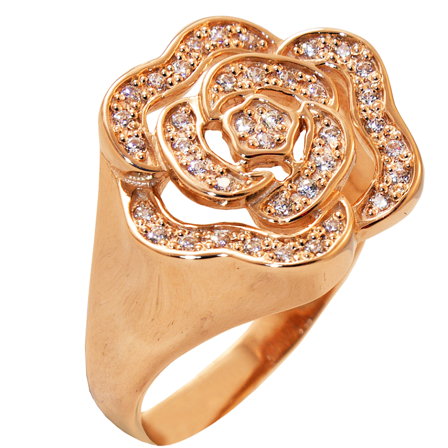 Фото Золотое кольцо Сюзанна со вставками: Фианит: (бесцветный, чистота - 0). 
