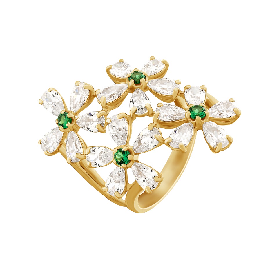 Фото Золотое кольцо Сирень малая со вставками: Нано-Изумруд, Фианит: (бесцветный, чистота - 0). , Золотое кольцо Сирень малая со вставками: Фианит: (бесцветный, чистота - 0). , Нано-Изумруд: (чистота - 0). 