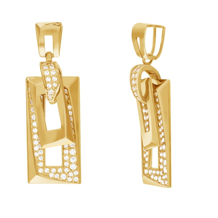 Фото Золотая подвеска Делюкс (прямоугольный) со вставками: Фианит: (бесцветный). , Золотая подвеска Делюкс (прямоугольный) со вставками: Фианит: (бесцветный, чистота - 0). 