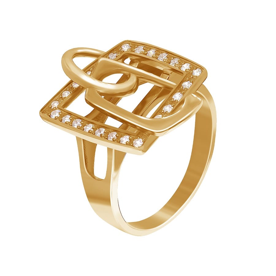 Фото Золотое кольцо Медея со вставками: Фианит: (бесцветный). , Золотое кольцо Медея со вставками: Фианит: (бесцветный, чистота - 0). 