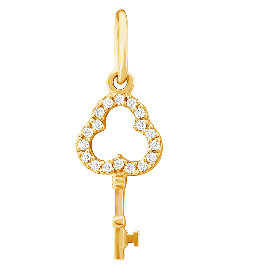 Фото Золотая подвеска Ключик со вставками: Фианит: (бесцветный, чистота - 0). , Золотая подвеска Ключик со вставками: Фианит: (бесцветный). 