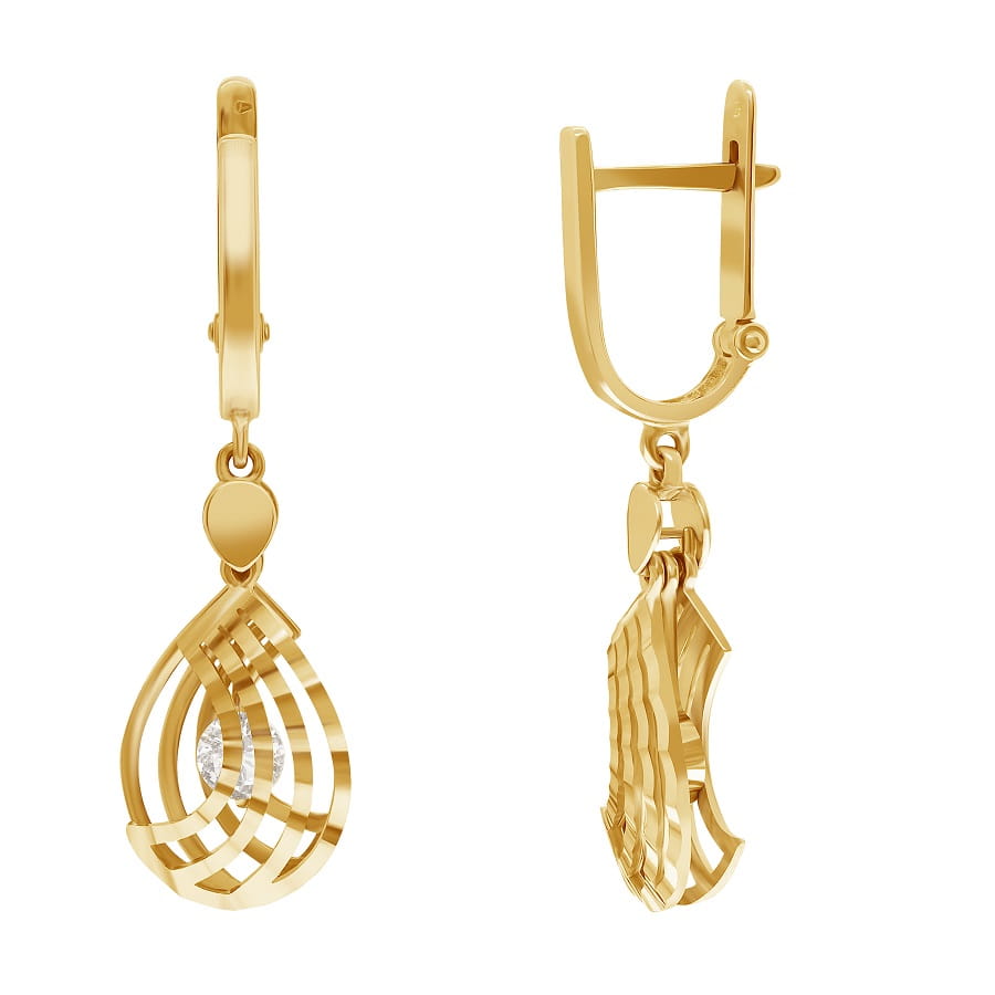 фото и цена Золотые серьги Свидание со вставками: Фианит: (бесцветный, чистота - 0). 