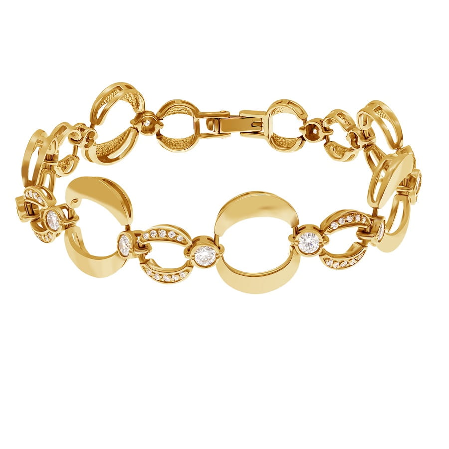 фото Браслеты на руку Золотой браслет Планета 2 со вставками: Фианит: (бесцветный, чистота - 0).  с камнями из золота 585 пробы