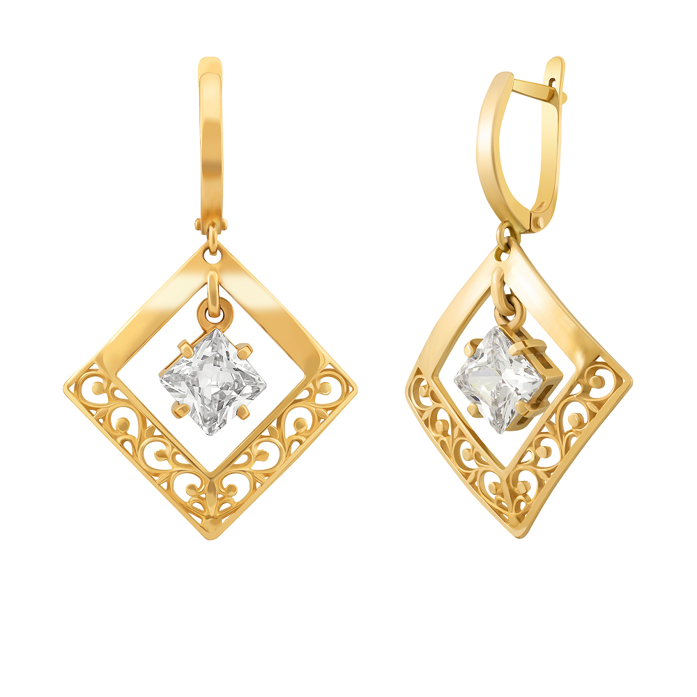 фото и цена Золотые серьги Шакира со вставками: Фианит: (бесцветный, чистота - 0). 