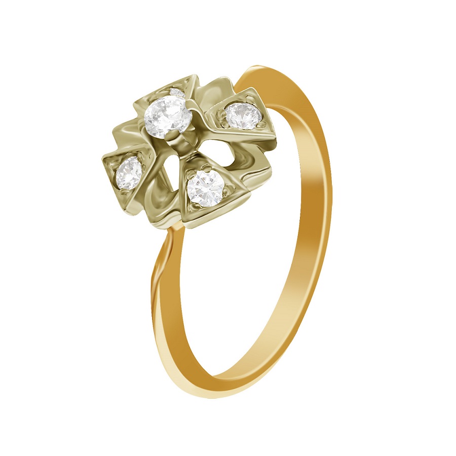 Фото Золотое кольцо с бриллиантами Жоржетта со вставками: Бриллиант: (Огранка - Круглая, 0,182ct, бесцветный, чистота - 2/5, 57 грань(ей), размер камня - 25-20). , Бриллиант: (Огранка - Круглая, 0,11ct, бесцветный, чистота - 2/5, 57 грань(ей), размер камня - 10-7). , Золотое кольцо с бриллиантами Жоржетта со вставками: Бриллиант: (Огранка - Круглая, 0,18ct, бесцветный, чистота - 2, 57 грань(ей), размер камня - 2,26-2,3). , Бриллиант: (Огранка - Круглая, 0,11ct, бесцветный, чистота - 4, 57 грань(ей), размер камня - 3,04-3,06). 