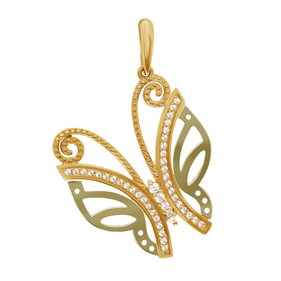 Фото Золотая подвеска Супербабочка со вставками: Фианит: (бесцветный). , Золотая подвеска Супербабочка со вставками: Фианит: (бесцветный, чистота - 0). 